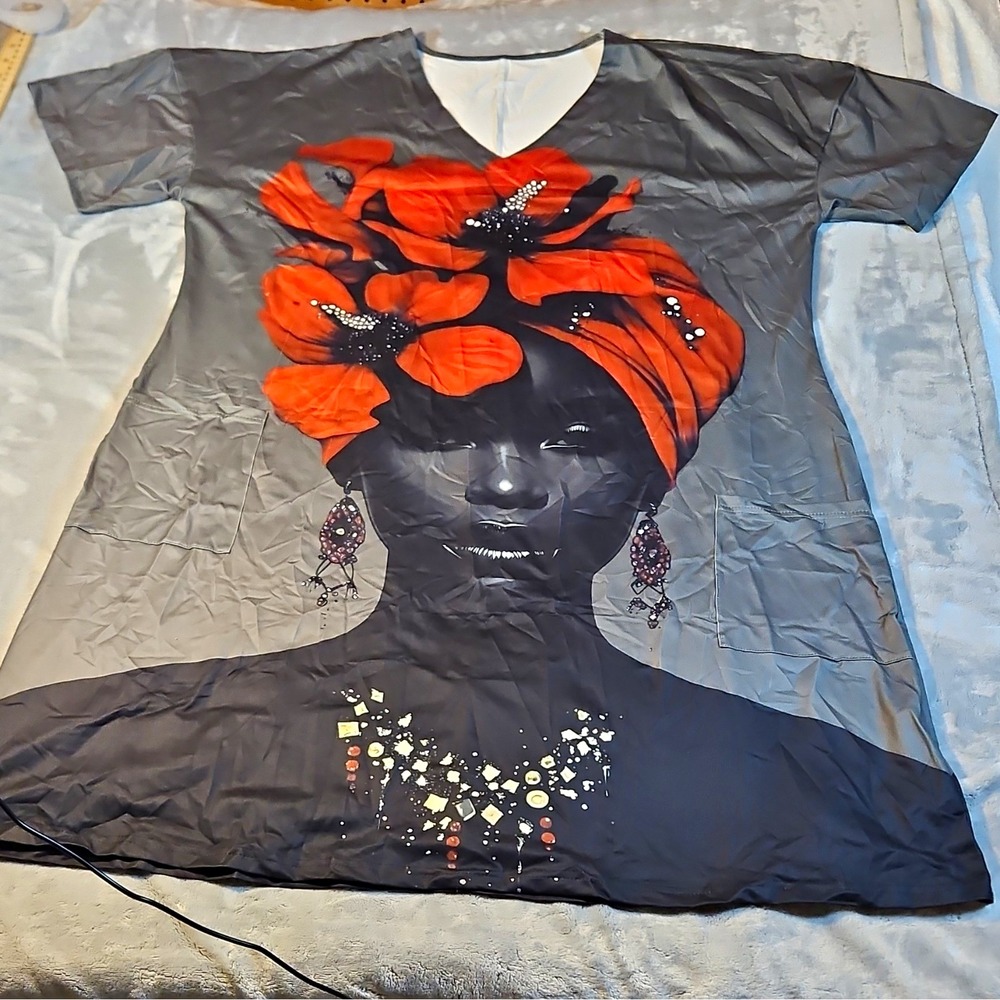 Gray Black Knit V-Neck Short Sleeve Stretch Pullover Graphic T-Shirt Plus 5XL